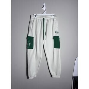 Peanuts Snoopy Sweatpants Woman’s Size L Cream & Green Drawstring Cargo Cuffed